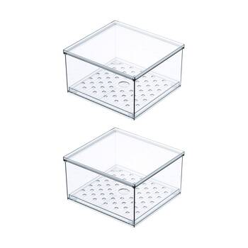 2PK The Container Store Fridge Berry Bin Clear Plastic Food Storage Organiser