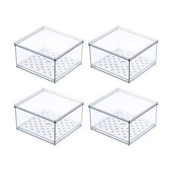 4PK The Container Store Fridge Berry Bin Clear Plastic Food Storage Organiser