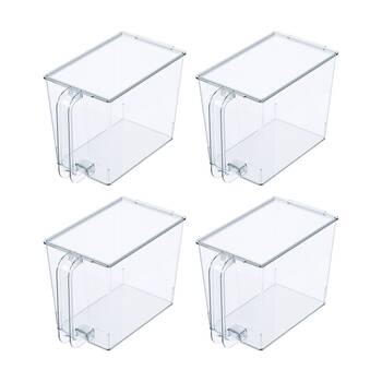 4PK The Container Store Storage Bin W/ Handle & Lid Plastic Organiser Clear