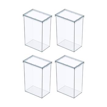 4PK The Container Store Modular Airtight Canister Large W/ Lid Plastic Clear