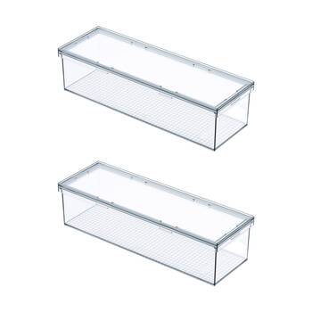 2PK The Container Store Modular Airtight Canister Long W/ Lid Plastic Clear