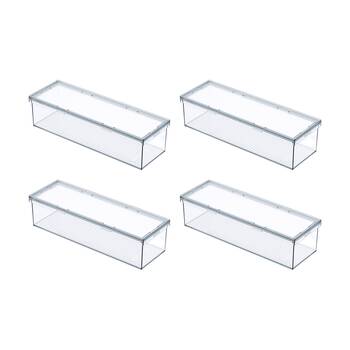 4PK The Container Store Modular Airtight Canister Long W/ Lid Plastic Clear