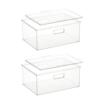 2PK The Container Store Large Storage Box W/ Lid Clear 40x29x18cm