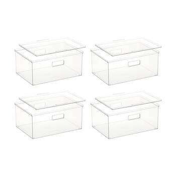 4PK The Container Store Large Storage Box W/ Lid Clear 40x29x18cm