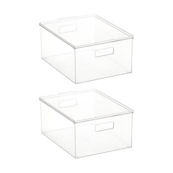 2PK The Container Store Medium Storage Box W/ Lid Clear 39x30x18cm