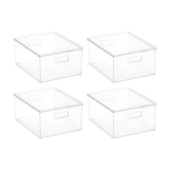 4PK The Container Store Medium Storage Box W/ Lid Clear 39x30x18cm