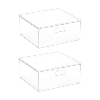 2PK The Container Store XL Storage Box With Lid Clear 40x39x18cm