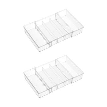 2PK The Container Store 3 Section Expandable Drawer Organiser Insert Clear