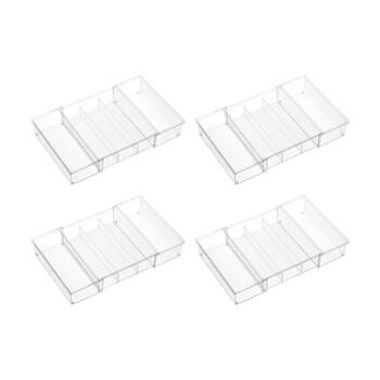 4PK The Container Store 3 Section Expandable Drawer Organiser Insert Clear