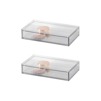 2PK The Container Store Stacking Wide Drawer Short Clear 31x18x7cm