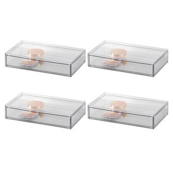 4PK The Container Store Stacking Wide Drawer Short Clear 31x18x7cm