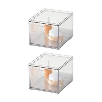 2PK The Container Store Stacking Narrow Drawer Medium Home Organiser Clear