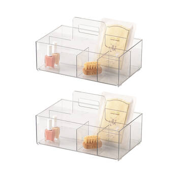 2PK The Container Store Bath Caddy W/ Handle Bathroom Organiser Storage Clear