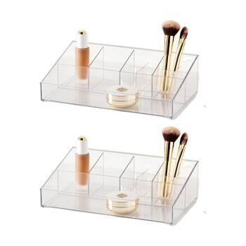 2PK The Container Store Wide Angled Cosmetics Organiser Clear 31x18x9cm