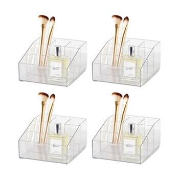 4PK The Container Store Narrow Angled Cosmetics Organiser Clear 18x15x9cm