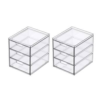 2PK The Container Store 3 Drawer Organiser Home Office Storage Clear