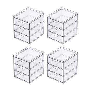 4PK The Container Store 3 Drawer Organiser Home Office Storage Clear