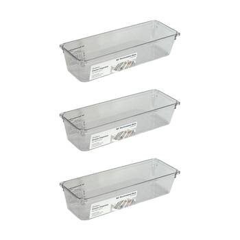 3PK The Container Store Short Drawer Organiser Insert Clear 7.6x22.9x5.3cm