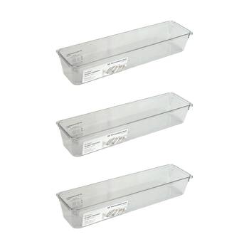 3PK The Container Store Short Drawer Organiser Insert Clear 7.6x30.5x5.3cm