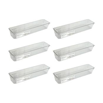 6PK The Container Store Short Drawer Organiser Insert Clear 7.6x30.5x5.3cm