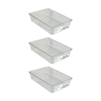3PK The Container Store Short Drawer Organiser Insert Clear 23x15.3x5.3cm