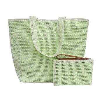2pc LVD Apple Green Woven Beach Bag Set W/ Matching Purse 50x15x38cm