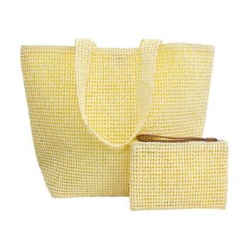 2pc LVD Sunshine Yellow Woven Beach Bag Set W/ Matching Purse 50x15x38cm