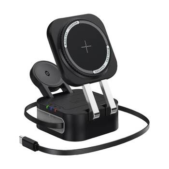 Laser 3 In 1 Wireless Foldable Retractable USB-C Charging Stand Black