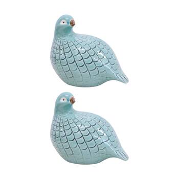 2PK LVD Guinea Fowl Aqua Medium Ceramic Figurine Home Decor 15.5x13x11m 