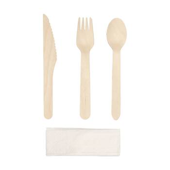 24x 10pc Partyware Wooden Cutlery and Four Piece Naxin Set Tableware