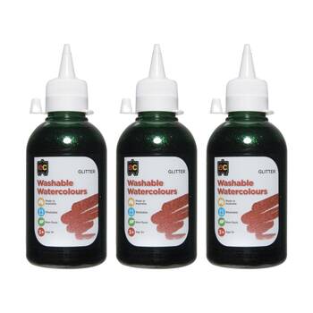 3PK Educational Colours Washable Glitter Watercolour Paint Green 250ml 3y+