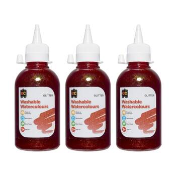 3PK Educational Colours Washable Glitter Watercolour Paint Orange 250ml 3y+