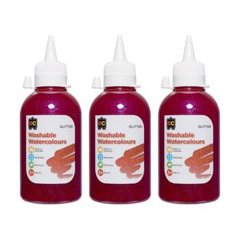3PK Educational Colours Washable Glitter Watercolour Paint Pink 250ml 3y+