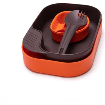 2x 5pc Wildo Camp-A-Box Light Camping Utensils/Cup/Plate Set Orange W/ Lid