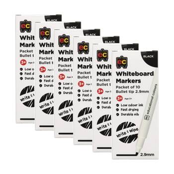 6x 10pc Educational Colours Whiteboard Thin Black Marker 2.9mm Tip Kids 3y+
