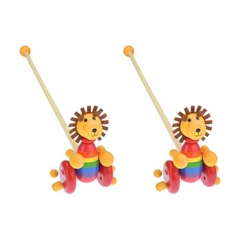 2PK Kaper Kidz Push Along Wooden Lion Spinning Beads Kids/Toddler Toy 18m+