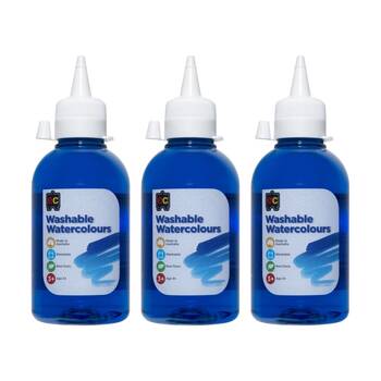 3PK Educational Colours Washable Watercolour Student Paint Blue 250ml 3y+