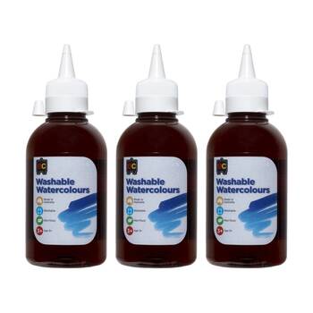 3PK Educational Colours Washable Watercolour Student Paint Brown 250ml 3y+