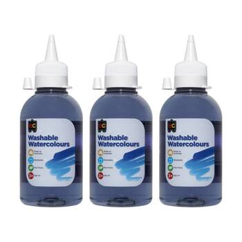 3PK Educational Colours Washable Watercolour Student Paint Grey 250ml 3y+