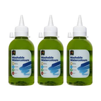 3PK Educational Colours Washable Watercolour Student Paint Lime 250ml 3y+