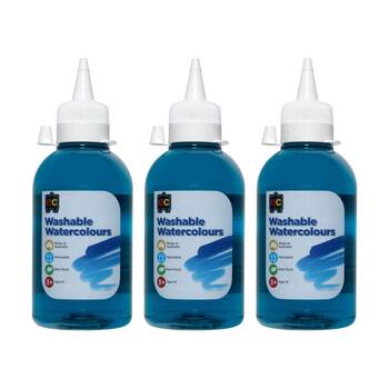 3PK Educational Colours Washable Watercolour Student Paint Turquoise 250ml 3y+