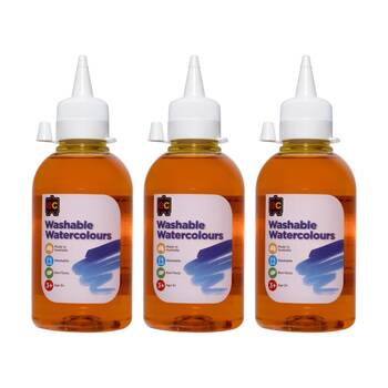 3PK Educational Colours Washable Watercolour Student Paint Yellow 250ml 3y+
