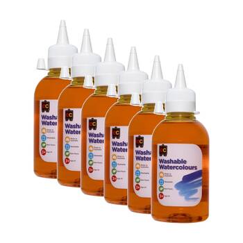 6PK Educational Colours Washable Watercolour Student Paint Yellow 250ml 3y+