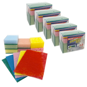 6x12pc Bruno Mixed Cleaning Sponge Scourer Set Assorted