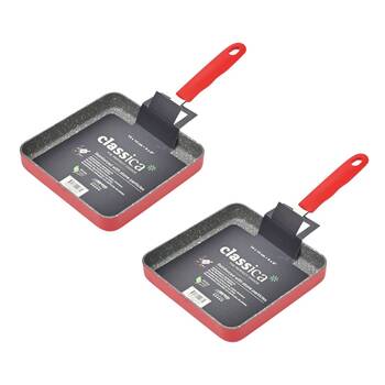 2PK Classica Mini Grill Square Pan Non-Stick Frypan 14cm Red