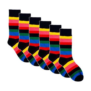 6PK Sock Wave Fun Colourful Pattern Crew Length Socks Mix G One Size Assorted