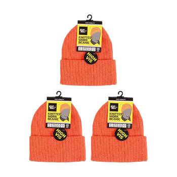 3PK Fixit Tools Men's Knitted Work Beanie/Hat High Visability One Size Assorted