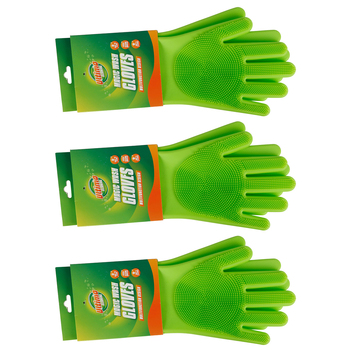 3PK Ultimo Magic Washing Up Gloves Green Kitchen Cleaning 38x15cm