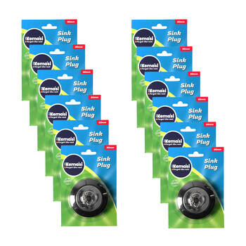 12PK Kemasi Kitchen/Bathroom Sink Plug Cover 5cm Black & Stainless Steel
