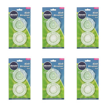 6x 2pc Kemasi Kitchen/Bathroom Sink/Drain Cover Strainer Set 7cm White